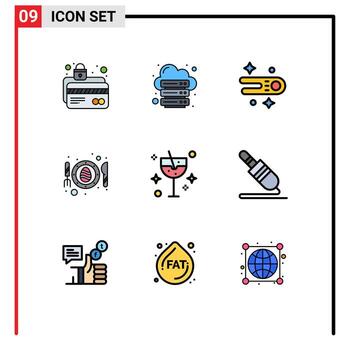 paquete de línea de vector editable de 9 colores planos de línea de llenado simple del servidor de placas de carnaval espacio frito elementos de diseño de vector editables