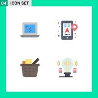 Pack of 4 creative Flat Icons of web shopping cart gps navigation bulb Editable Vector Design Elements