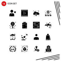 colección de 16 iconos vectoriales en estilo sólido símbolos de glifo perfecto de píxeles para web y signos de iconos sólidos móviles sobre fondo blanco 16 iconos vector