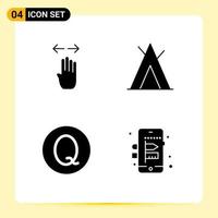 Pictogram Set of 4 Simple Solid Glyphs of four centavo left tent mobile Editable Vector Design Elements