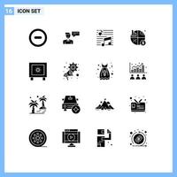 Universal Icon Symbols Group of 16 Modern Solid Glyphs of locker money music investment sound Editable Vector Design Elements