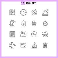 Pictogram Set of 16 Simple Outlines of stop server fire mobile dish Editable Vector Design Elements