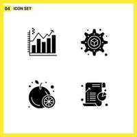 Group of 4 Solid Glyphs Signs and Symbols for analysis orange chart setting chart Editable Vector Design Elements