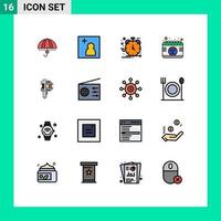 Pack of 16 creative Flat Color Filled Lines of date management camera development agile Editable Creative Vector Design Elements