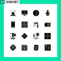 Modern Set of 16 Solid Glyphs and symbols such as device baked earth muffins cake Editable Vector Design Elements