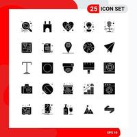 Pack of 25 Modern Solid Glyphs Signs and Symbols for Web Print Media such as invention bulb fortress day world Editable Vector Design Elements