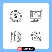 4 Line Black Icon Pack Outline Symbols for Mobile Apps isolated on white background 4 Icons Set vector