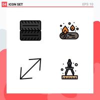 4 User Interface Filledline Flat Color Pack of modern Signs and Symbols of wheel art camping corner 85 Editable Vector Design Elements