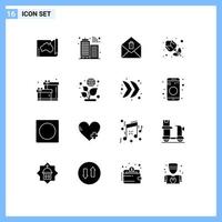 Mobile Interface Solid Glyph Set of 16 Pictograms of box gift internet rose flower Editable Vector Design Elements