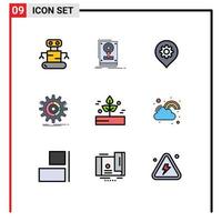 Pictogram Set of 9 Simple Filledline Flat Colors of agriculture process gear management setting Editable Vector Design Elements