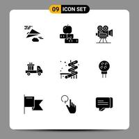 Universal Icon Symbols Group of 9 Modern Solid Glyphs of truck ecommerce university delivery movie Editable Vector Design Elements