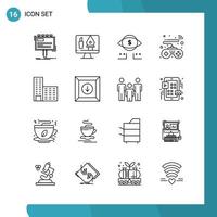 Vector Pack of 16 Outline Symbols Line Style Icon Set on White Background for Web and Mobile