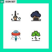 Group of 4 Filledline Flat Colors Signs and Symbols for bucket space folder data spaceship Editable Vector Design Elements