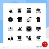 Solid Glyph Pack of 16 Universal Symbols of circle transport hotel dirt bike Editable Vector Design Elements