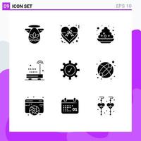 Group of 9 Solid Glyphs Signs and Symbols for security technology colour sound devices Editable Vector Design Elements