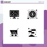 Pictogram Set of 4 Simple Solid Glyphs of creative shopping design process arrow Editable Vector Design Elements