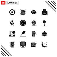 16 Universal Solid Glyphs Set for Web and Mobile Applications creative idea eye chat business Editable Vector Design Elements