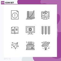 Group of 9 Outlines Signs and Symbols for monitor instruction animation hardware book Editable Vector Design Elements