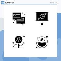 Pack of 4 creative Solid Glyphs of chat chart business teamwork success Editable Vector Design Elements