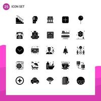 Pack of 25 Modern Solid Glyphs Signs and Symbols for Web Print Media such as plus property bank house estate Editable Vector Design Elements