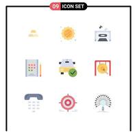 9 Creative Icons Modern Signs and Symbols of done checked music car notebook Editable Vector Design Elements