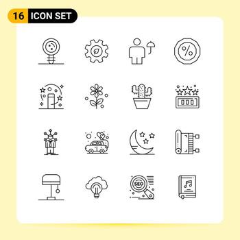 User Interface Pack of 16 Basic Outlines of magic money environment credit protect Editable Vector Design Elements
