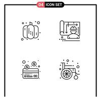 símbolos de iconos universales grupo de 4 colores planos de línea de relleno modernos de arquitectura de pago de alimentos rueda de ingeniero elementos de diseño vectorial editables vector