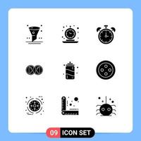 Pack of 9 Modern Solid Glyphs Signs and Symbols for Web Print Media such as man dual time face time Editable Vector Design Elements