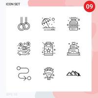 Group of 9 Modern Outlines Set for cake shopping protein favorite marketing fees Editable Vector Design Elements