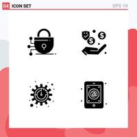 Set of 4 Modern UI Icons Symbols Signs for digital settings dollar cash email Editable Vector Design Elements