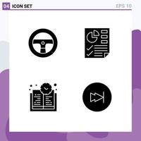 Universal Icon Symbols Group of 4 Modern Solid Glyphs of steering learning time data report fast Editable Vector Design Elements