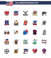 Group of 25 Flat Filled Lines Set for Independence day of United States of America such as army gun ice sport western decoration Editable USA Day Vector Design Elements