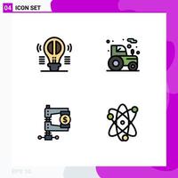 Group of 4 Filledline Flat Colors Signs and Symbols for brain business mind agrimotor income Editable Vector Design Elements