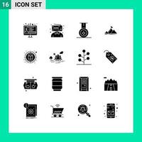 Pictogram Set of 16 Simple Solid Glyphs of thinking creative medal campaign peak Editable Vector Design Elements