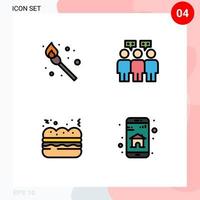 Pack of 4 creative Filledline Flat Colors of camping app communication pie smart Editable Vector Design Elements