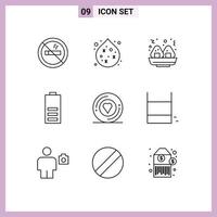 Universal Icon Symbols Group of 9 Modern Outlines of game printer battery heart half Editable Vector Design Elements