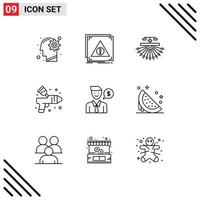 Stock Vector Icon Pack of 9 Line Signs and Symbols for paint airbrush server web site Editable Vector Design Elements