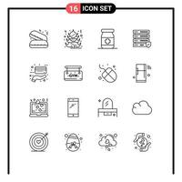 Group of 16 Outlines Signs and Symbols for sign gym tablets payment card Editable Vector Design Elements