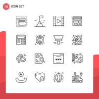 Set of 16 Commercial Outlines pack for page business media browser stream Editable Vector Design Elements