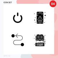 Modern Set of 4 Solid Glyphs Pictograph of button destination power interaction route Editable Vector Design Elements