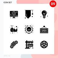 Vector Pack of 9 Icons in Solid Style Creative Glyph Pack isolated on White Background for Web and Mobile