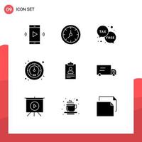 User Interface Pack of 9 Basic Solid Glyphs of resume speed watch meter money Editable Vector Design Elements