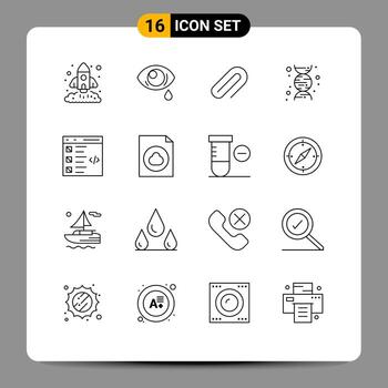 16 User Interface Outline Pack of modern Signs and Symbols of coding science sad dna pin Editable Vector Design Elements