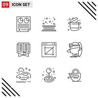 Pixle Perfect Set of 9 Line Icons Outline Icon Set for Webite Designing and Mobile Applications Interface vector