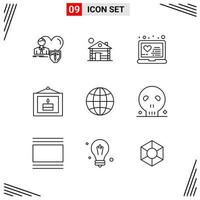 9 Icons Line Style Grid Based Creative Outline Symbols for Website Design Simple Line Icon Signs Isolated on White Background 9 Icon Set vector