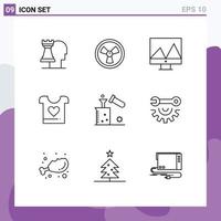 Universal Icon Symbols Group of 9 Modern Outlines of test tube science display chemical heart Editable Vector Design Elements