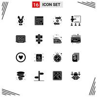 Pack of 16 Modern Solid Glyphs Signs and Symbols for Web Print Media such as people class web interchange exchange Editable Vector Design Elements