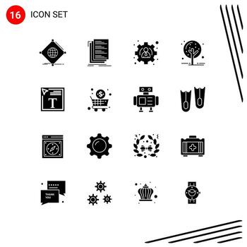 Paquete de glifos sólidos de interfaz de usuario de 16 de signos y símbolos modernos de relleno de color en archivos de planta de texto elementos de diseño vectorial editables por el usuario de la naturaleza vector