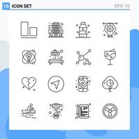 los iconos de estilo moderno de 16 líneas describen símbolos para uso general signo de icono de línea creativa aislado sobre fondo blanco paquete de 16 iconos vector