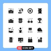 Universal Icon Symbols Group of 16 Modern Solid Glyphs of document chemistry network biology sound Editable Vector Design Elements